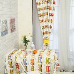Train Nursery Curtain, Kids Playroom Decor, & Cloud Valance - thumbnail 2