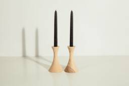 Handmade Wood Candlestick Set Carved Home Decor - thumbnail 1