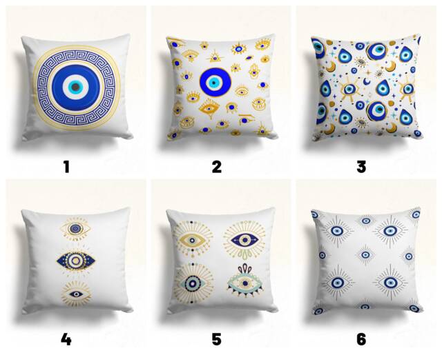 Evil Eye Cushion Cover, Good Luck Pillow Case, Blue Bead Living Room Decoration, Decorative Bedroom Textiles, Housewarming Gift - image 1