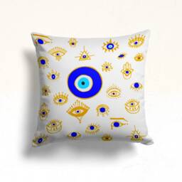 Evil Eye Cushion Cover, Good Luck Pillow Case, Blue Bead Living Room Decoration, Decorative Bedroom Textiles, Housewarming Gift - thumbnail 3