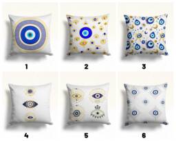 Evil Eye Cushion Cover, Good Luck Pillow Case, Blue Bead Living Room Decoration, Decorative Bedroom Textiles, Housewarming Gift - thumbnail 1