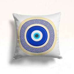 Evil Eye Cushion Cover, Good Luck Pillow Case, Blue Bead Living Room Decoration, Decorative Bedroom Textiles, Housewarming Gift - thumbnail 2
