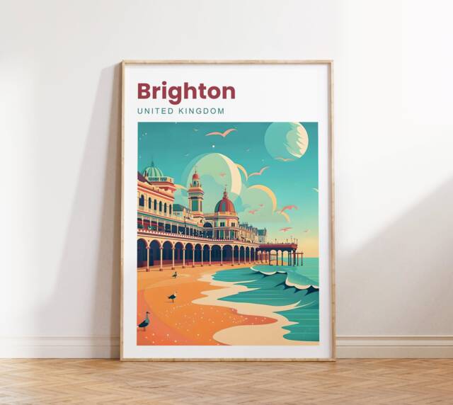 Brighton Travel Print - Poster Pier East Sussex Wall Art UK Gift - image 1