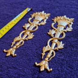 Pair Ornate Applique Gilt Or White French Style Decorative Wall Furniture Onlay Moulding Pediment Plastic Decoration - thumbnail 3