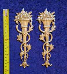Pair Ornate Applique Gilt Or White French Style Decorative Wall Furniture Onlay Moulding Pediment Plastic Decoration - thumbnail 1