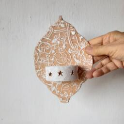 Moroccan Style Ceramic Wall Sconce, Small Tea Light, Embossed With Medieval Foliage Pattern - thumbnail 2