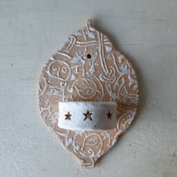 Moroccan Style Ceramic Wall Sconce, Small Tea Light, Embossed With Medieval Foliage Pattern - thumbnail 3