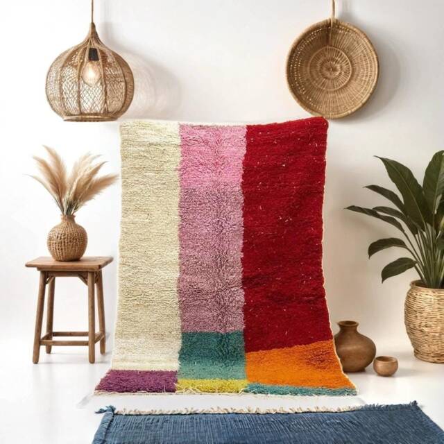 Handmade Berber Wool Rug Colorful Moroccan Beni Ourain Design - image 1