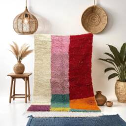 Handmade Berber Wool Rug Colorful Moroccan Beni Ourain Design - thumbnail 1