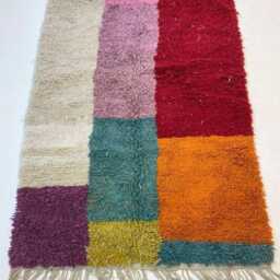 Handmade Berber Wool Rug Colorful Moroccan Beni Ourain Design - thumbnail 3