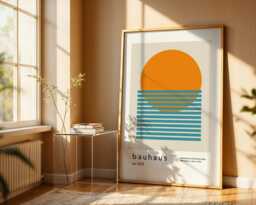 Bauhaus Sunset Mid Century Print - Orange & Blue, Size A5, A4, A3, A2 & A1 - thumbnail 1