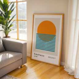 Bauhaus Sunset Mid Century Print - Orange & Blue, Size A5, A4, A3, A2 & A1 - thumbnail 2