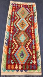 Classic Kilim Runner, Handmade Artisan Afghan Turkish Aztec Sheep Wool Runner Rug 197x80 cm - thumbnail 1