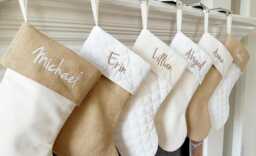Christmas Stocking. Personalized 8 Styles Stockings. Natural Burlap, Ivory Cream Quilted. 1 Stocking