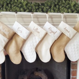 Christmas Stocking. Personalized 8 Styles Stockings. Natural Burlap, Ivory Cream Quilted. 1 Stocking - thumbnail 2