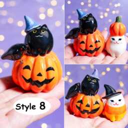 Handmade Ceramic Black Cat On Pumpkin Figurine Halloween Decor - thumbnail 2