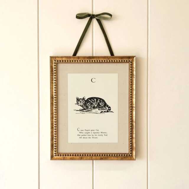 Vintage Cat Nursery Print - Antique Alphabet Wall Art C Is For Black & White Animal Illustration Kids Room - image 1