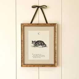 Vintage Cat Nursery Print - Antique Alphabet Wall Art C Is For Black & White Animal Illustration Kids Room - thumbnail 1