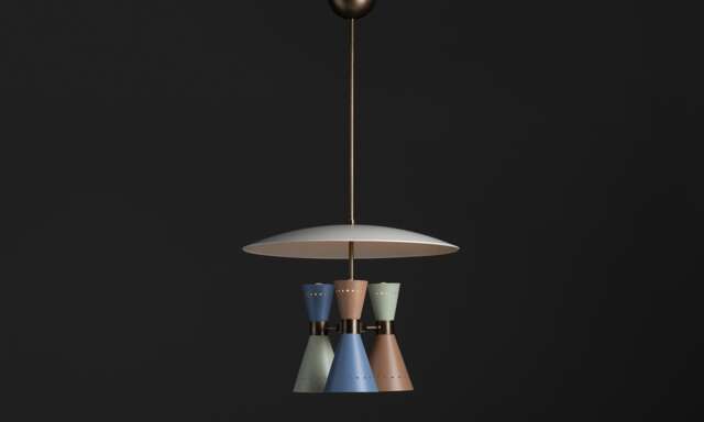 1950S Mid-Century Modern Tricolor Brass Pendant Chandelier - Italian Sputnik Style Ceiling Light Fixture - image 1
