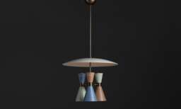 1950S Mid-Century Modern Tricolor Brass Pendant Chandelier - Italian Sputnik Style Ceiling Light Fixture - thumbnail 1