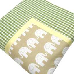 Baby Blanket, Crawling Cuddly Blanket in Beige/Green With Elephants 105 X cm, Thickly Padded - thumbnail 2