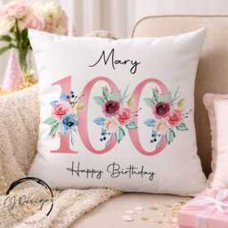Personalised 90Th Birthday Cushion, Floral Milestone Pillow For Grandmother Or Mum - thumbnail 2