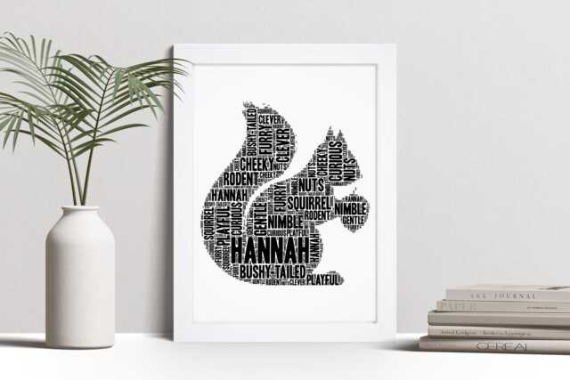 Personalised Squirrel Word Art Print, Woodland Animal Gift, Custom Wall Framed Picture, Present For Men, Women Nl - image 1
