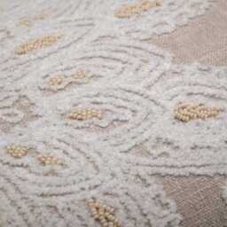 Beige Linen Pillow Cover, Off-White Lace Embroidery, Wool Tassel Accents Bmcc030 - thumbnail 3