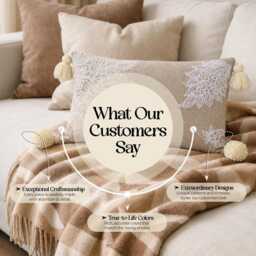 Beige Linen Pillow Cover, Off-White Lace Embroidery, Wool Tassel Accents Bmcc030 - thumbnail 4