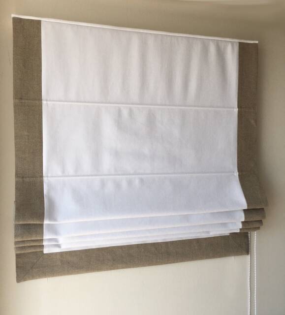 Linen Roman Shade, Tuscany White, Irish Border, Window Treatment - image 1