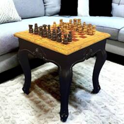 Square Olive Wood Handcrafted Wooden Chess Table Black/White With Pieces - thumbnail 3