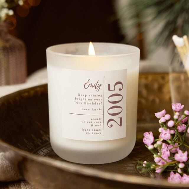 Personalised 16Th Birthday Candle Gift Frosted Soy Wax - image 1