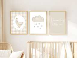 Neutral Nursery Prints - Gender Decor Beige Goose Set Of Three Wall Art Quote - thumbnail 1