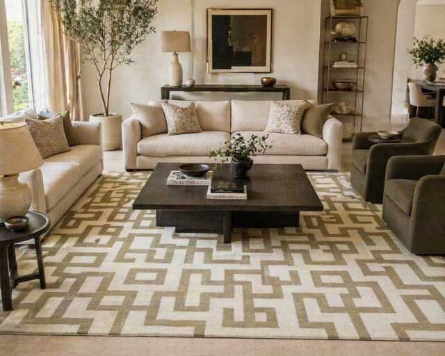 Hand-Knotted Oushak Rug Modern Geometric Wool Area Rug - image 1