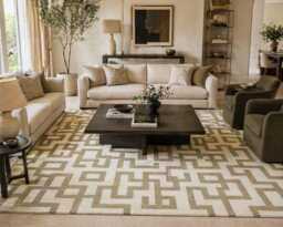 Hand-Knotted Oushak Rug Modern Geometric Wool Area Rug - thumbnail 1