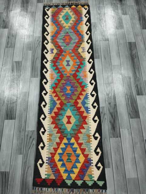 Runner Rug Classic, Handmade Artisan Afghan Turkish, Scandinavian, Navajo, Bohemian, Wool Flatweave Multicolour Kilim 203x58 cm - image 1