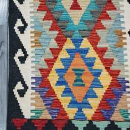 Runner Rug Classic, Handmade Artisan Afghan Turkish, Scandinavian, Navajo, Bohemian, Wool Flatweave Multicolour Kilim 203x58 cm - thumbnail 4