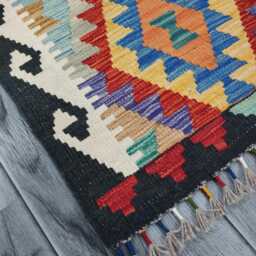Runner Rug Classic, Handmade Artisan Afghan Turkish, Scandinavian, Navajo, Bohemian, Wool Flatweave Multicolour Kilim 203x58 cm - thumbnail 2