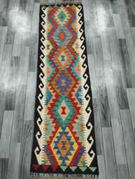 Runner Rug Classic, Handmade Artisan Afghan Turkish, Scandinavian, Navajo, Bohemian, Wool Flatweave Multicolour Kilim 203x58 cm - thumbnail 1
