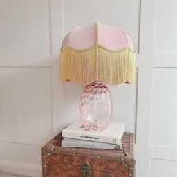The Annabel - Dusky Pink Velvet Fringed Lampshade With Gold Art Deco Style, Handmade in England
