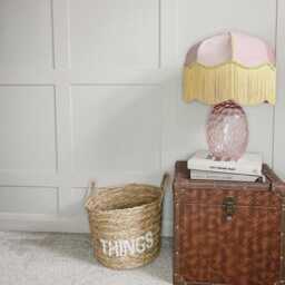 The Annabel - Dusky Pink Velvet Fringed Lampshade With Gold Art Deco Style, Handmade in England - thumbnail 3