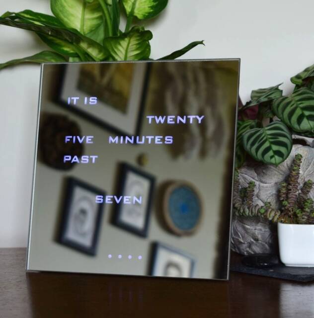 Multicolor English Word Clock - Mirror Rgb Led Clock, Wood Electronic Modern Wooden Desk Clook, Handcrafted - image 1