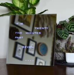 Multicolor English Word Clock - Mirror Rgb Led Clock, Wood Electronic Modern Wooden Desk Clook, Handcrafted