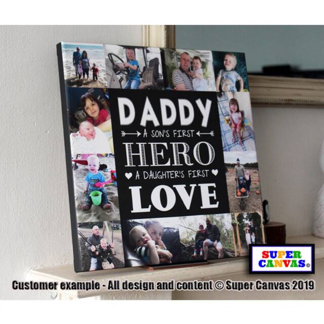 Dad Daddy Our Hero Fathers Day Personalised 12 Picture Photo Frame Collage Framed Canvas Print Handmade Birthday Gift - image 1