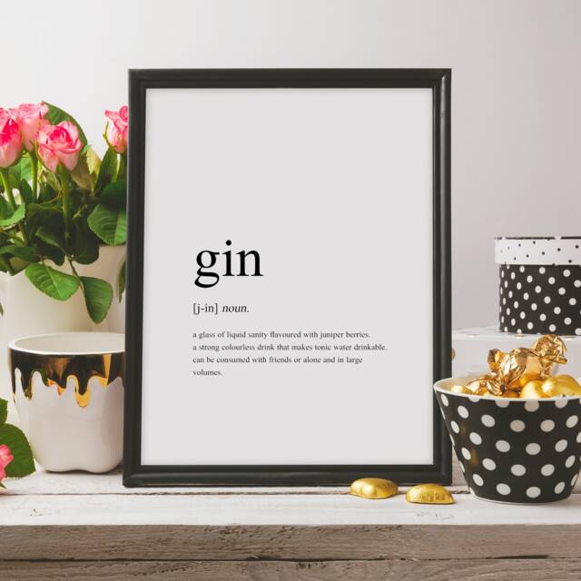 Gin Definition Print - Gift For Lover Kitchen Wall Art Home Bar Decor Humorous Typography Poster Unframed - image 1