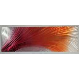 Plumage. Modern Abstract Metal Wall Art, Red Orange Silver. Indoor/Outdoor Decor - thumbnail 1