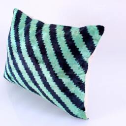 Ikat Velvet Pillow Cover, Handmade Cushion, Decorative Throw Pillow, Boho Cushion Turkish Home Decor - thumbnail 2