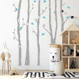 Birch Tree Branches Nursery Wall Art Decal, Nature Birds Baby Shower Gift, Aspen Forest Vinyl Decor Wallpaper, Kids Bedroom Mural Sticker - thumbnail 2