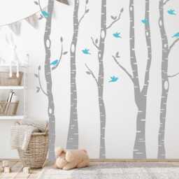 Birch Tree Branches Nursery Wall Art Decal, Nature Birds Baby Shower Gift, Aspen Forest Vinyl Decor Wallpaper, Kids Bedroom Mural Sticker - thumbnail 3
