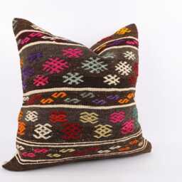 Handmade Turkish Kilim Pillow 24'' Vintage Wool Cushion - thumbnail 2